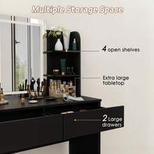 Dressing Table With LED Lighting, 3 Colors With Adjustable Brightness, Dressing Table With Mirror For Make-Up, Cosmetic Table With Adjustable Shelves, 2 Drawers, Modern, White