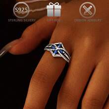 1 pieza Anillo ajustable de plata de ley 925 con diseño geométrico único y vintage con circonita cúbica, adecuado para uso diario, fiestas, festivales y cumpleaños - Plata antigua - Ver 5