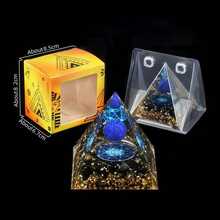 1pc Natural Crystal Ball Pyramid Ornament, Resin Wrapped Crystal Chips Home Decoration, Boxed Lucky Fengshui Desktop Small Ornament - Multicolor - View 3