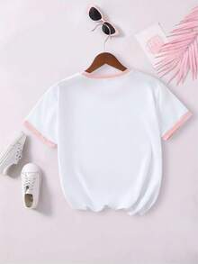 2pcs/Set Girls Gemini Sweet Number "67" & Satin Star Print Round Neck Short Sleeve T-Shirt + Sweet Number "67" & Satin Star Print Flare Pants, New Spring/Summer Kids Outfit - Multicolor - View 3