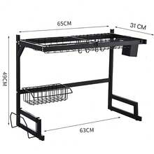 1peça 65cm Organizador de Cozinha de Aço Inoxidável Preto de Camada Única para Secar Louça - Acessórios Totais Incluídos, Adequado para Tigelas/Pratos/Cubertos, Presente Ideal de Natal - Preto - Visão 2