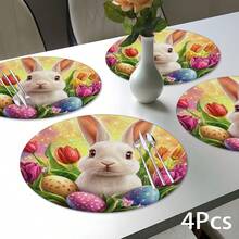 2片/4片/6片装卡通复活节兔子和复活节彩蛋图案硅胶餐垫，节日礼物，节日装饰，适用于餐桌、咖啡吧，四季皆宜，可水洗，可作房间装饰、杯垫、沥水垫、厨房餐桌垫、室内外派对装饰、家居装饰，理想礼物