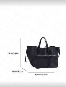 Retro Large-Capacity Bag For Women, New Casual Versatile Commuter Shoulder Bag, Hand-Held Tote Bag In Solid Black PU Material With Litchi Texture Quilting, Featuring A Strong Magnetic Clasp Closure. - Black - View 4