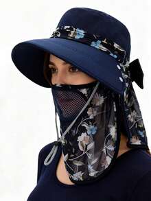 1pc Women's Versatile Ditsy Floral Sun Hat, Farmer Hat, Fishing Hat, UV Protection Outdoor Sun Hat With Oversized Bow, Suitable For Daily Wear, Farming, Fishing, Hiking, Vacation, Etc.