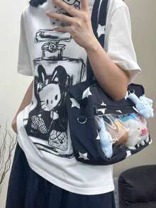 1个可爱日系百搭单肩包，波点草莓撞色星星校服风，大容量轻便日常毛绒娃娃手提包，可爱甜美高品质尼龙拉链斜挎包，时尚多巴胺斜挎包，可定制痛包，适合动漫展、购物、学生、旅行、工作，搭配JK制服 - 彩色 - 查看 8