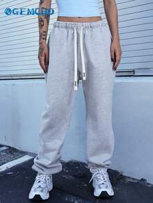 GEMCHO Pantalones deportivos con cintura elástica y cordón, adecuados para la temporada de graduación, la temporada de regreso a clases, atuendo de mujeres maestras - Gris Claro - Ver 6
