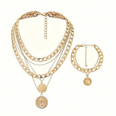 1 set vintage pirattillbehör | Mynthängehalsband och chunky dekor, lämplig för smycken, kostymer, fester, karnevaler - tillverkad av ren metall