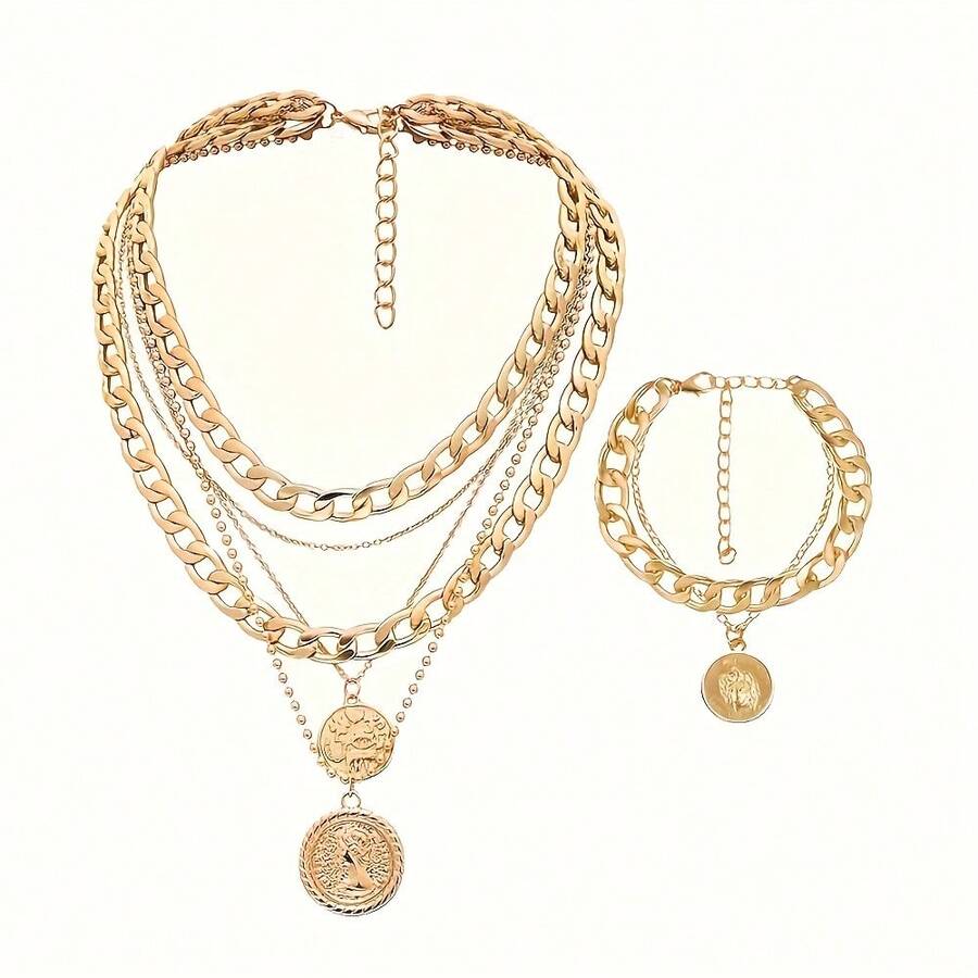 1 Set Vintage Pirate Accessories | Coin Pendant Necklace And Chunky Decor, Suitable For Jewelry, Costumes, Parties, Carnivals - Made Of Pure Metal - Multicolor - View 1