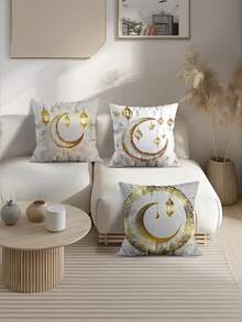 4pcs Ramadan Moon Single-Sided Print Throw Pillow Sofa Cover - Peach Skin Throw Pillow Cover 17.72*17.72inch - Yellow - View 7