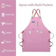 Dulabi Apron, Adjustable Chef Apron For Women And Men With Large Pockets, CooFKing Kitchen Apron With Back Straps - Pink - View 5