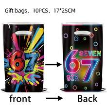 10/30PCS Black Digital 67 Candy Bag That Glows In The Dark Snack Candy Gift Bag, Colorful Graffiti Gift Bag, 67 Gift Packaging With Handle, Suitable For Birthday Party Decoration Items - Black - View 2