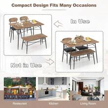 GOFLAME 4pcs Dining Table Set Rectangular Kitchen Table W/ Bench & 2 Upholstered Chairs - Coffee - View 8
