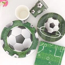 80件套足球主题餐具套装，7/9英寸派对餐盘、餐巾纸、纸杯，生日派对礼物、装饰品，纸杯，餐巾纸，适合生日主题派对用品，甜点盘，饮料杯 - 綠色 - 查看 2