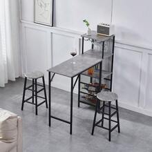 3pcs Bar Table Set, Breakfast Bar Table And 2 Stools Set With Wine Racks, Glass Holders, Shelves & Hooks, Counter Height Dining Table Set For Kitchen Living Room Dining Room Home Bar - Grey Marble - View 12