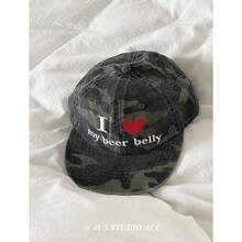 I Love My Beer Belly Embroidered Flat Brim Baseball Cap, Camouflage/Leopard Print Graphic Hat, Wide Brim Flattering Face Unisex Casual Street Adjustable Dad Hat, Autumn/Winter - Multicolor - View 8