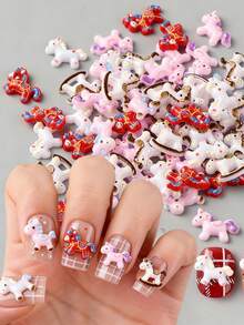 30PCS/60PCS 2026 Year Of The Horse Cute 3D Resin Nail Art Charms - Cartoon Pony Nail Decor Mix, DIY Nail & Craft Accessories - Multicolor - View 3