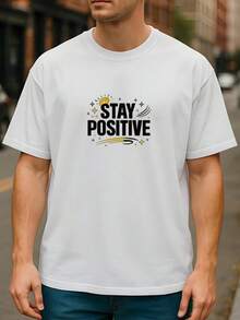 MANTENTE POSITIVO Impresión Positiva| Camiseta Casual de Manga Corta, Cuello Redondo Ligero, Camiseta Versátil para Hombre de Cuatro Estaciones, Tejido de Estiramiento Medio, Ajuste Holgado - Negro - Ver 9