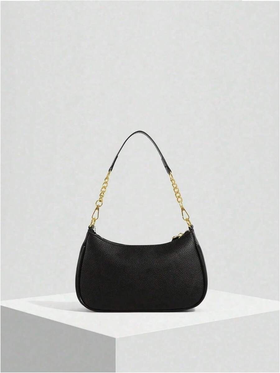 Solid PU Crossbody Underarm Bag For Women, Waterproof Shoulder Purse For Shopping & Mother's Day Gift - 黑色 - 查看 1