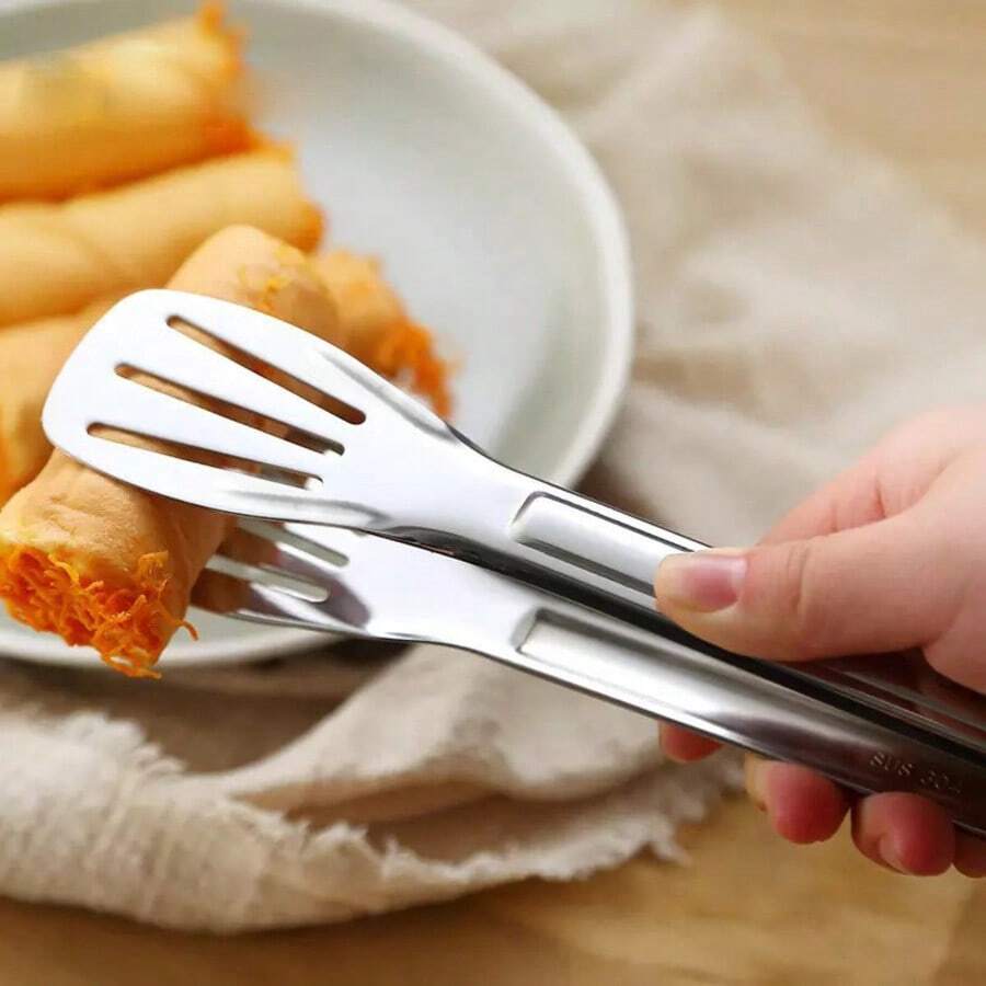 2pcs Stainless Steel Food Tongs - Heat Resistant Kitchen Utensils, Buffet Cooking Tools, Suitable For Bread, Pastries And Grilling, Durable Steel Clamps