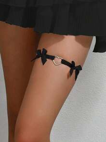 1pc Fashionable Heart Geometric Double-Layer Elegant White Elastic Sexy Garter Belt, Adjustable Bridal Thigh Chain - 1pcs - View 5