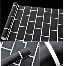 1卷黑色砖纹自粘墙纸,可移除PVC墙贴,易于安装,适用于酒店浴室、家居装饰、家具翻新、桌面,尺寸:17.7英寸 x 39.3英寸/118.1英寸/196.8英寸 - 黑色 - 查看 8