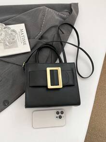 1pc Women's Fashionable Commuter Solid Color Handbag, Portable Versatile Shoulder Bag, Niche High-Quality Luxury Casual Crossbody Bag, Suitable For Dates, Shopping, Gifts, Work - Black - View 7