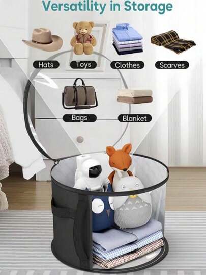 1 st rund stapelbar ClearView-tyghattförvaring extra stor hattförvaringslåda, hållbar plastorganisatör för cowboy-, sol- och strandhattar, lätt, fläckbeständig, med genomskinligt fönster, dubbla dragkedjor, förstärkta handtag, för kläder, leksaker, dagliga pendlingstillbehör, perfekt för våren, julen, halloween, nyårspresenter