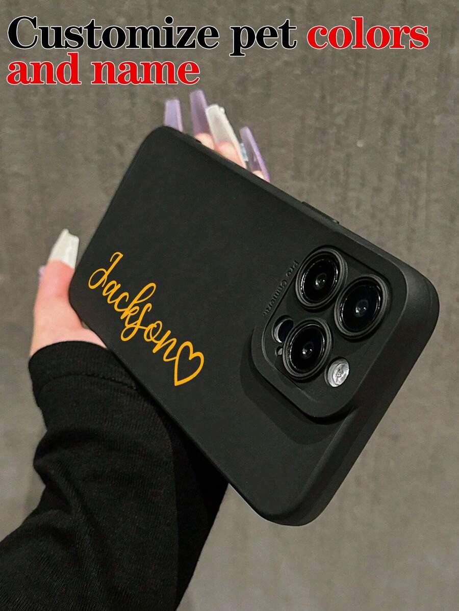 1 buah Casing Ponsel Pelindung Anti Jatuh Berbentuk Hati Berwarna-warni dengan Teks Pendek dan Nama yang Dipersonalisasi, Casing Transparan Anti Jatuh TUP, Cocok untuk S20, S21, S22, S23, S24, A12, A14, A15, A21, A22, A31, Kompatibel dengan iPhone 11/13/14/15/16 Pro Max - Hitam - View 1