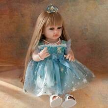 22 Inch (Approx. 55cm) Realistic Reborn Doll, Full Vinyl Body, Long Hair Princess Toddler Toy, Birthday/Christmas Gift, Doll, Soft Vinyl, Children Doll, Bathtub Playmate, Roleplay Toy (Comes With Pacifier, Bottle, Diaper, Birth Certificate) - Baby Blue - View 7