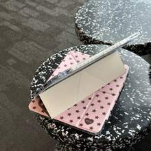 韩式极简粉棕色星形扁平保护套，带扣，亚克力材质，3+Y折叠设计，适用于iPad 11代、iPad Pro 2025新款、iPad Air 7/6 10代11英寸平板电脑，带笔槽，防弯折，可爱少女款 - 彩色 - 查看 11