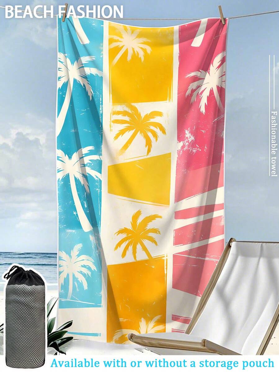 1条个性化棕榈树印花沙滩巾，超大尺寸，超柔软微纤维沙滩毯，速干且吸水性强，双面可用，防晒披肩，是度假、旅行、瑜伽垫和浴室装饰的理想之选。 - 彩色 - 查看 1