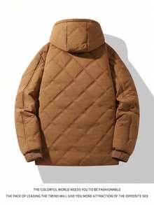 Camiseta de invierno para hombres 2026 nuevo otoño-invierno engrosada de peso grueso aislante térmico con capucha resistente al viento de gran tamaño para jóvenes - Café integral - Ver 2