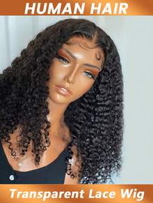 杰瑞卷发蕾丝前假发，深卷曲真人发假发，透明蕾丝前假发，预先拔毛，女士款，200%密度 - Natural Black - 查看 5