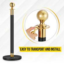 Techigher Stanchion Posts Queue With Black Velvet Rope, 5 Ft Black Carpet Ropes And Poles, Crowd Control Barriers Queue Line Rope, Barriers For Party Supplies - Black I 3 Pack I 2 Rope - View 5