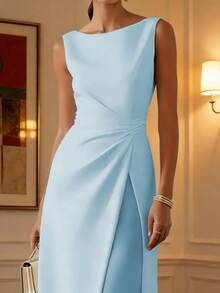 Women's Elegant Comfortable Sleeveless Solid Color Fashionable Dress Summer - Sky Blue - View 3