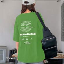 Women's Oversized Printed T-Shirt - Cheerful Paradise Phrase - Loose, Casual, Stylish, Modern, And Cool Blouse - 綠色 - 查看 14