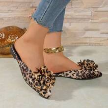 Sandalias de mujer tipo mule con punta puntiaguda, estampado de leopardo y lazo, versátiles para el verano - Marrón Mocha - Ver 6