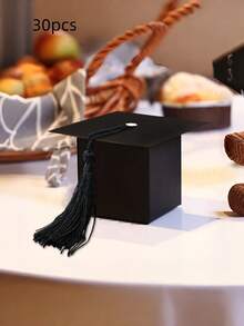 5/10/20/30/50个黑色单身汉帽毕业糖果盒，2025博士帽礼品包装盒，黑色毕业典礼装饰，带流苏的巧克力饼干盒，毕业派对用品