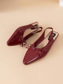 Sandalias de tacón alto con decoración de mariposa para mujer, diseño de punta puntiaguda, tacón y plataforma gruesos, unicolor, diseño con correa, talón abierto, elegante y cómodo, adecuado para oficina, trabajo, citas, fiestas, vacaciones, Día de San Valentín y otras ocasiones, minimalista y práctico - Burdeos - Ver 6