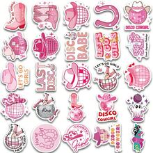 50pcs Pink Disco-Style Cowgirl Element Fashion Stickers, Decorate Suitcases, Water Cups, Helmets, Waterproof Stickers - Multicolor - View 4