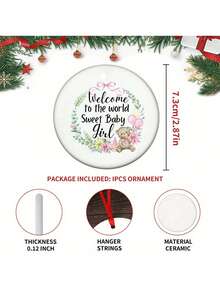 Welcome Sweet Baby Ornament, Baby's First Christmas Custom Ornament, Custom Ornament, Personalized Ornament, Girl Baby,Welcome Baby - Multicolor - View 7
