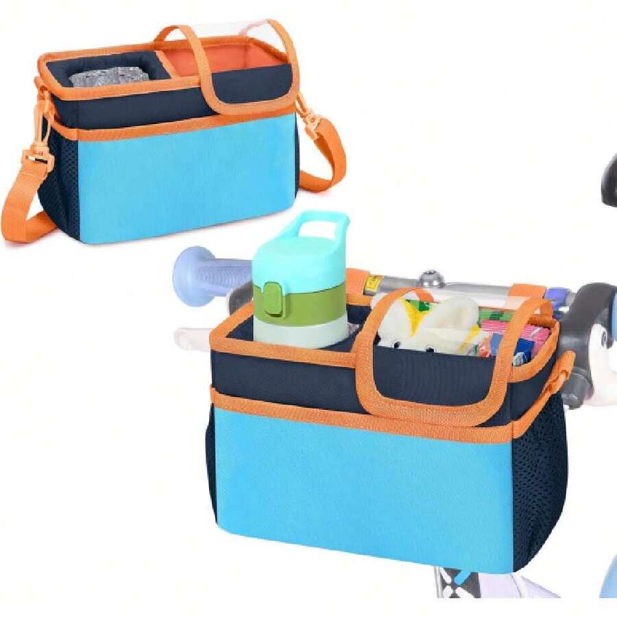 Bike Basket Front, Scooter Bag, Cute Bicycle Accessories With Insulated Cup Holder For Boys Girls , Fit Most Handlebar, Tricycle, With Detachable Shoulder Strap,40294278 - Blue - View 1
