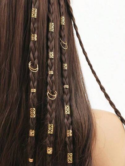 80pcs Gold-Color Dreadlocks Hair Rings Set Braiding Design Headwear Accessories Adjustable Hairband For Women And Girls