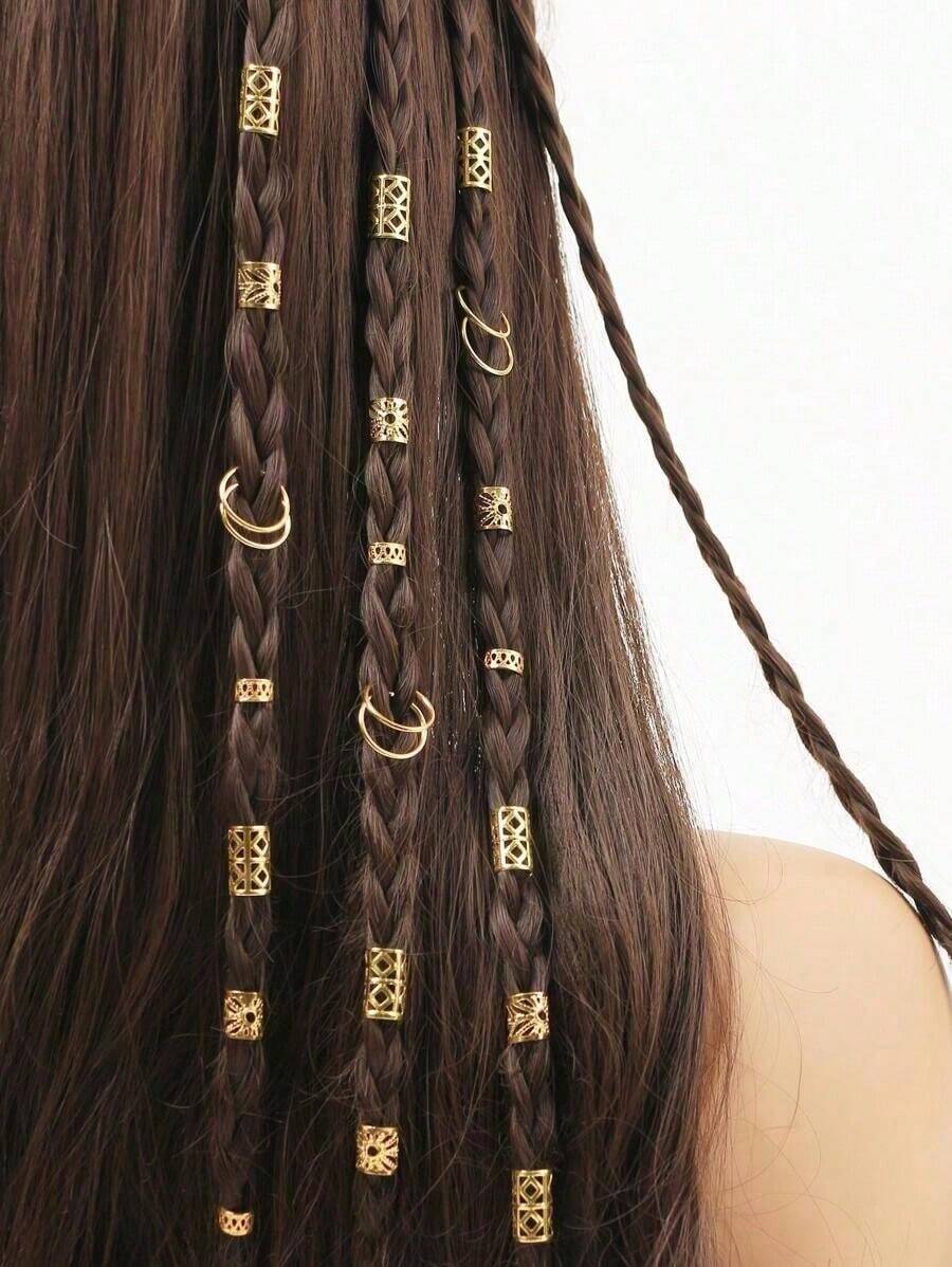 80 piezas Juego de anillos de color dorado para rastas, diseño de trenzado, accesorios para el cabello ajustables para mujeres y niñas - Kaneko - Ver 1