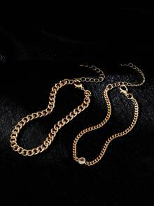 2pcs Minimalist Copper Alloy Bracelet Set, Double-Layer Chain Style Suitable For Men, Daily Wear, Dating, Campus - Yellow Gold - View 8