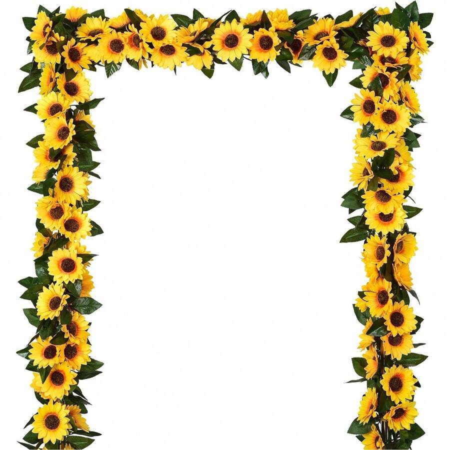 1 pieza Enredadera artificial de girasol de 26 cabezas, de 2,3 metros de largo, hojas y flores de girasol para decoración de fiestas, adecuado como regalo para bodas, San Valentín, cumpleaños, ceremonias de graduación - un paquete - Ver 1