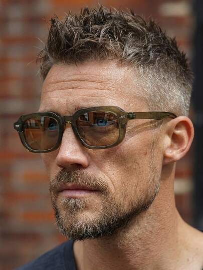 1 Cặp kính nam gọng vuông màu xanh ô liu, kiểu dáng tối giản, màu trơn, phong cách đường phố cổ điển, cá tính.