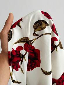 Pretty and Ole Plus Size Summer Elegant Rose Print Off Shoulder Split Dress Easter Wear - Red and White - View 3