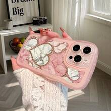 1pc Fashionable Wavy Irregular Protective Phone Case With Heart & Marble Pattern, Compatible With IPhone 17 Air/17 Pro/17 Pro Max/17/16e/16/15/14/13/12/11/X/XR/8/7, Galaxy A14/A15/A54/S24/S24 Ultra Series - Pink - View 6