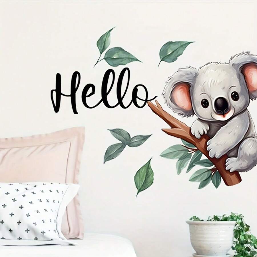 1张考拉树枝墙贴，可爱动物贴纸，即撕即贴，为家居增添温馨活力 - 彩色 - 查看 1
